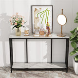Side Tables: 2-Tier White Marble Entryway Console Table Extra Long Foyer Couch Table
