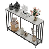 Side Tables: 2-Tier White Marble Entryway Console Table Extra Long Foyer Couch Table