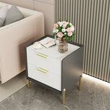 Bedside Tables: 3 Tier Leather Sides Bedside Table Wooden Nighstand Marble Top Luxury Furniture