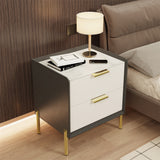 Bedside Tables: 3 Tier Leather Sides Bedside Table Wooden Nighstand Marble Top Luxury Furniture