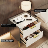 Bedside Tables: 3 Tier Leather Sides Bedside Table Wooden Nighstand Marble Top Luxury Furniture