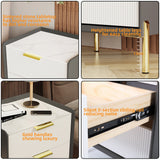 Bedside Tables: 3 Tier Leather Sides Bedside Table Wooden Nighstand Marble Top Luxury Furniture