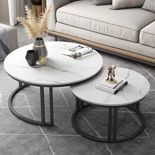 Coffee Tables: Stylish Round Nesting Coffee Tables with Metal Frame