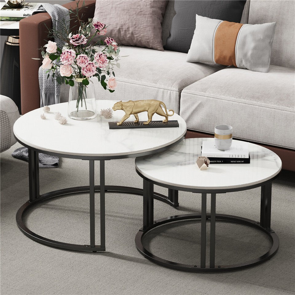 Coffee Tables: Stylish Round Nesting Coffee Tables with Metal Frame