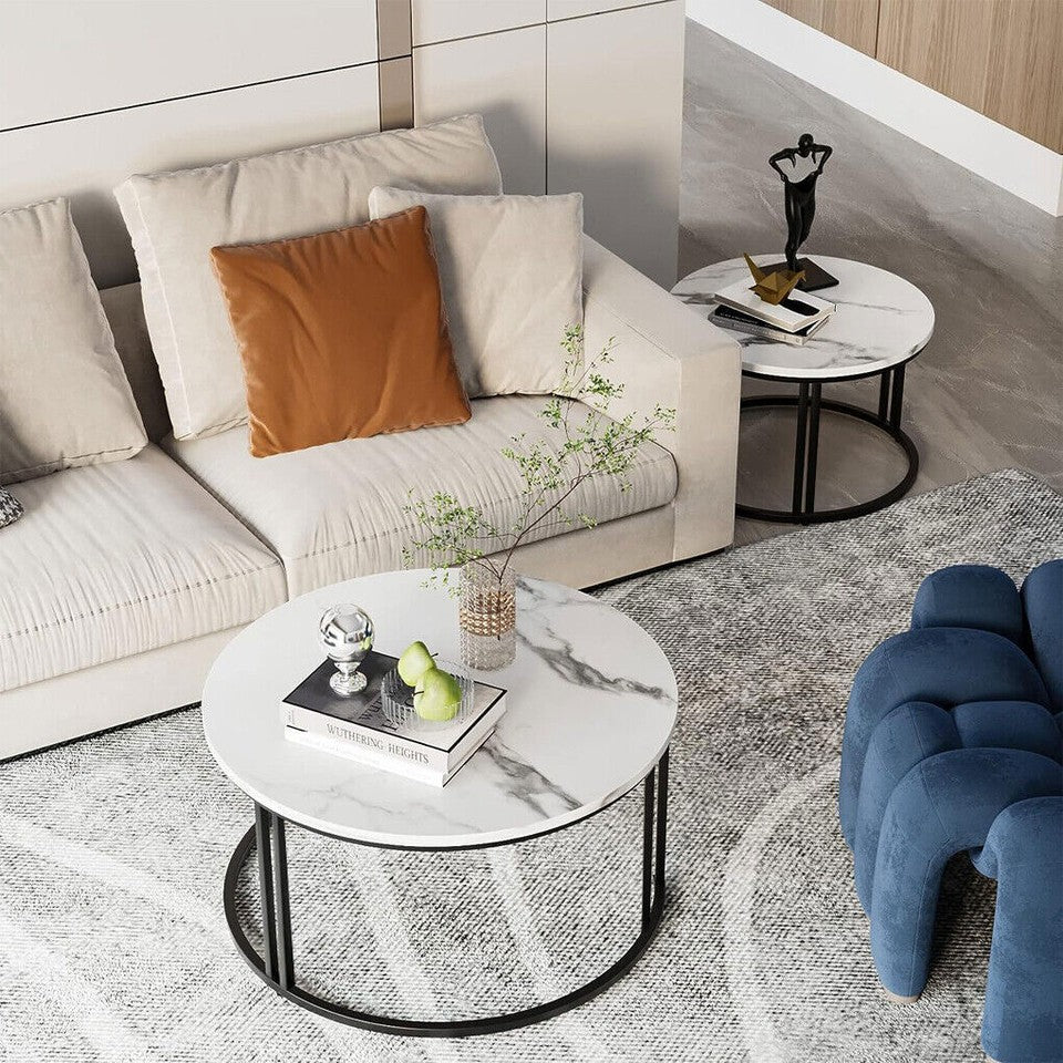 Coffee Tables: Stylish Round Nesting Coffee Tables with Metal Frame