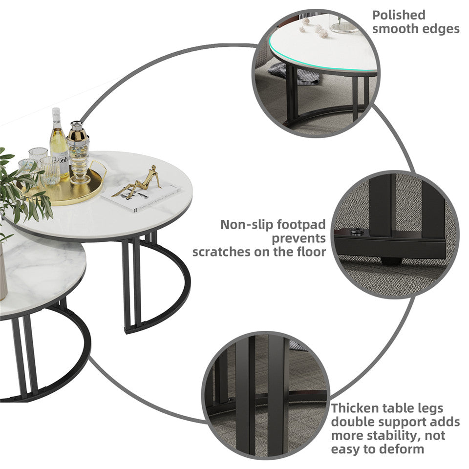 Coffee Tables: Stylish Round Nesting Coffee Tables with Metal Frame
