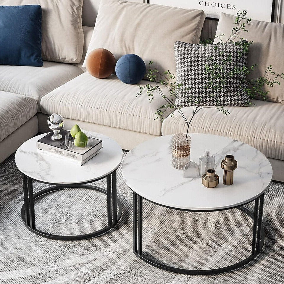 Coffee Tables: Stylish Round Nesting Coffee Tables with Metal Frame