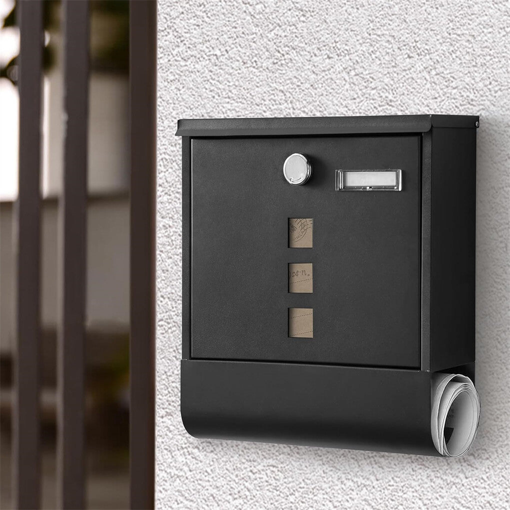 Lockable Mailbox Wall Mounted Mail Letter Post Box with Newspaper Holder Rack
