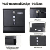Lockable Mailbox Wall Mounted Mail Letter Post Box with Newspaper Holder Rack