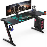 Desks: Z-Shaped Computer Gaming Desk with RGB LED Lights Home Office Table X-Large 140cm