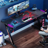 Desks: Z-Shaped Computer Gaming Desk with RGB LED Lights Home Office Table X-Large 140cm