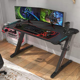 Desks: Z-Shaped Computer Gaming Desk with RGB LED Lights Home Office Table X-Large 140cm