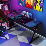 Desks: Z-Shaped Computer Gaming Desk with RGB LED Lights Home Office Table X-Large 140cm