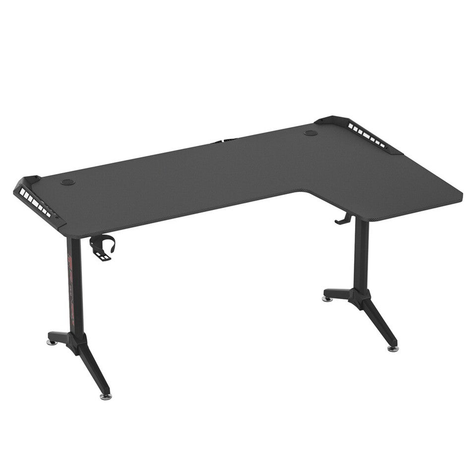 Desks: Multi-Style Pro Gaming Desk RGB LED L-Shaped PC Computer Studio Gamer Table Carbon Fibre