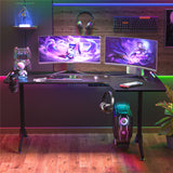 Desks: Multi-Style Pro Gaming Desk RGB LED L-Shaped PC Computer Studio Gamer Table Carbon Fibre