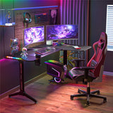 Desks: Multi-Style Pro Gaming Desk RGB LED L-Shaped PC Computer Studio Gamer Table Carbon Fibre