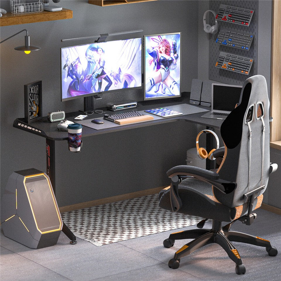 Desks: Multi-Style Pro Gaming Desk RGB LED L-Shaped PC Computer Studio Gamer Table Carbon Fibre