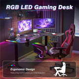 Desks: Multi-Style Pro Gaming Desk RGB LED L-Shaped PC Computer Studio Gamer Table Carbon Fibre