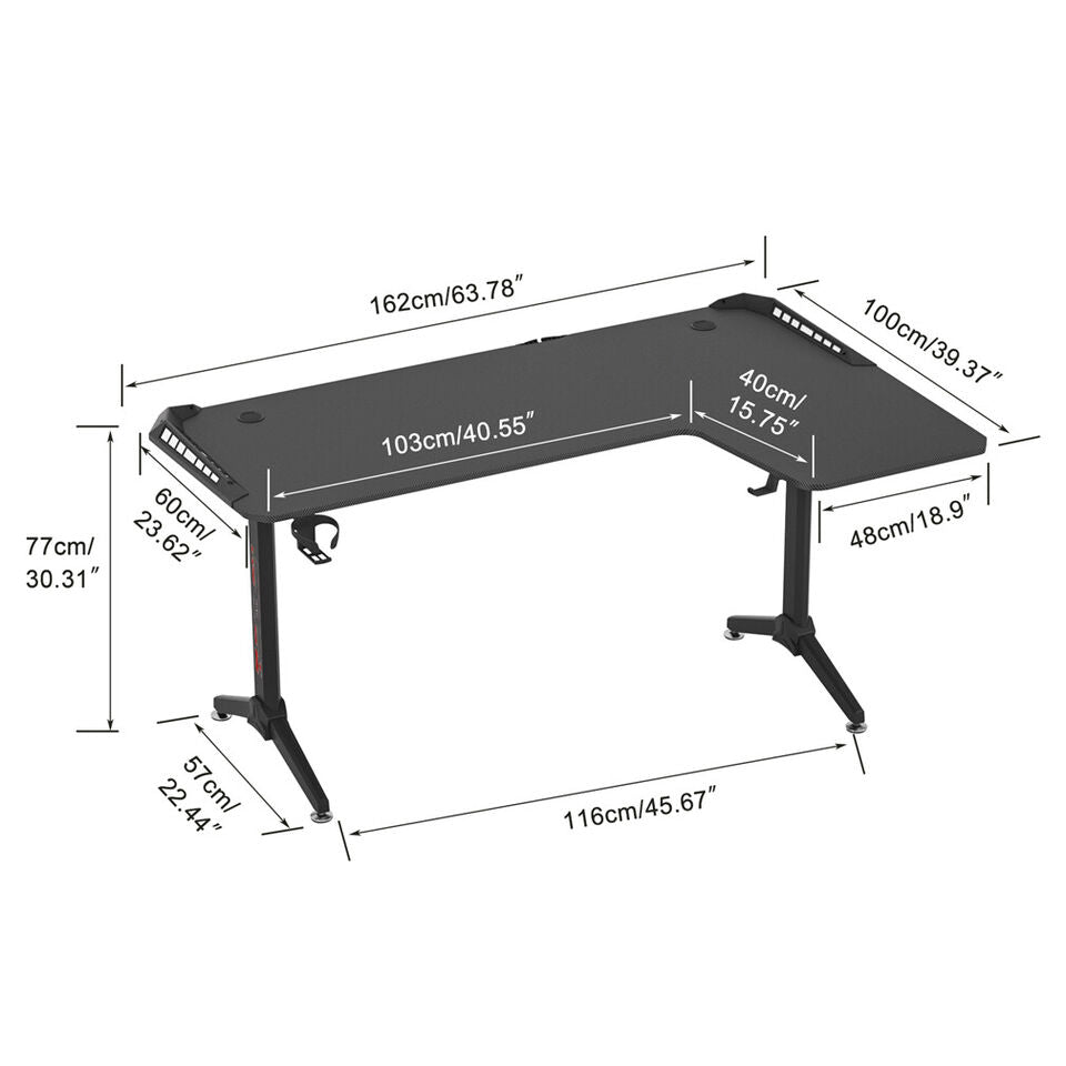 Desks: Multi-Style Pro Gaming Desk RGB LED L-Shaped PC Computer Studio Gamer Table Carbon Fibre