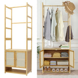 Coat Racks: High Strength Bamboo Clothing Rack Closet Organizer Storage Cabinet &Shoe Shelf