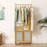 Coat Racks: High Strength Bamboo Clothing Rack Closet Organizer Storage Cabinet &Shoe Shelf