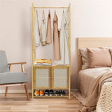 Coat Racks: High Strength Bamboo Clothing Rack Closet Organizer Storage Cabinet &Shoe Shelf