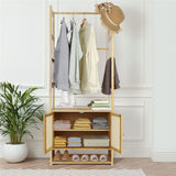 Coat Racks: High Strength Bamboo Clothing Rack Closet Organizer Storage Cabinet &Shoe Shelf