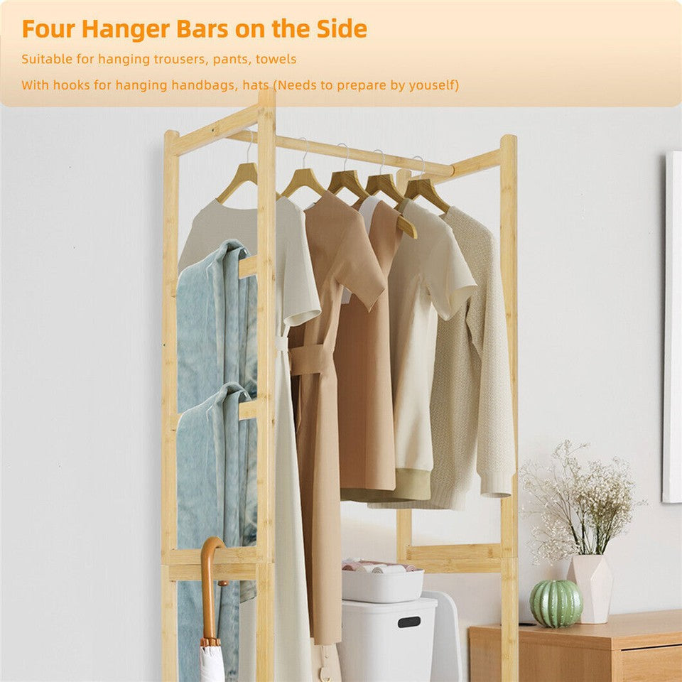 Coat Racks: High Strength Bamboo Clothing Rack Closet Organizer Storage Cabinet &Shoe Shelf