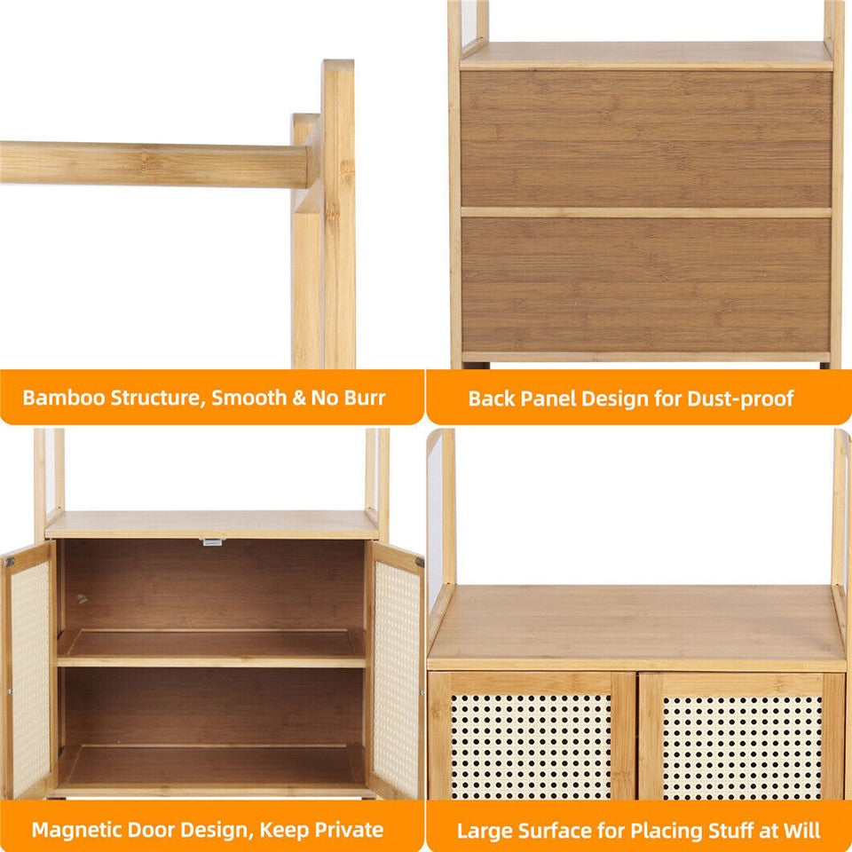 Coat Racks: High Strength Bamboo Clothing Rack Closet Organizer Storage Cabinet &Shoe Shelf