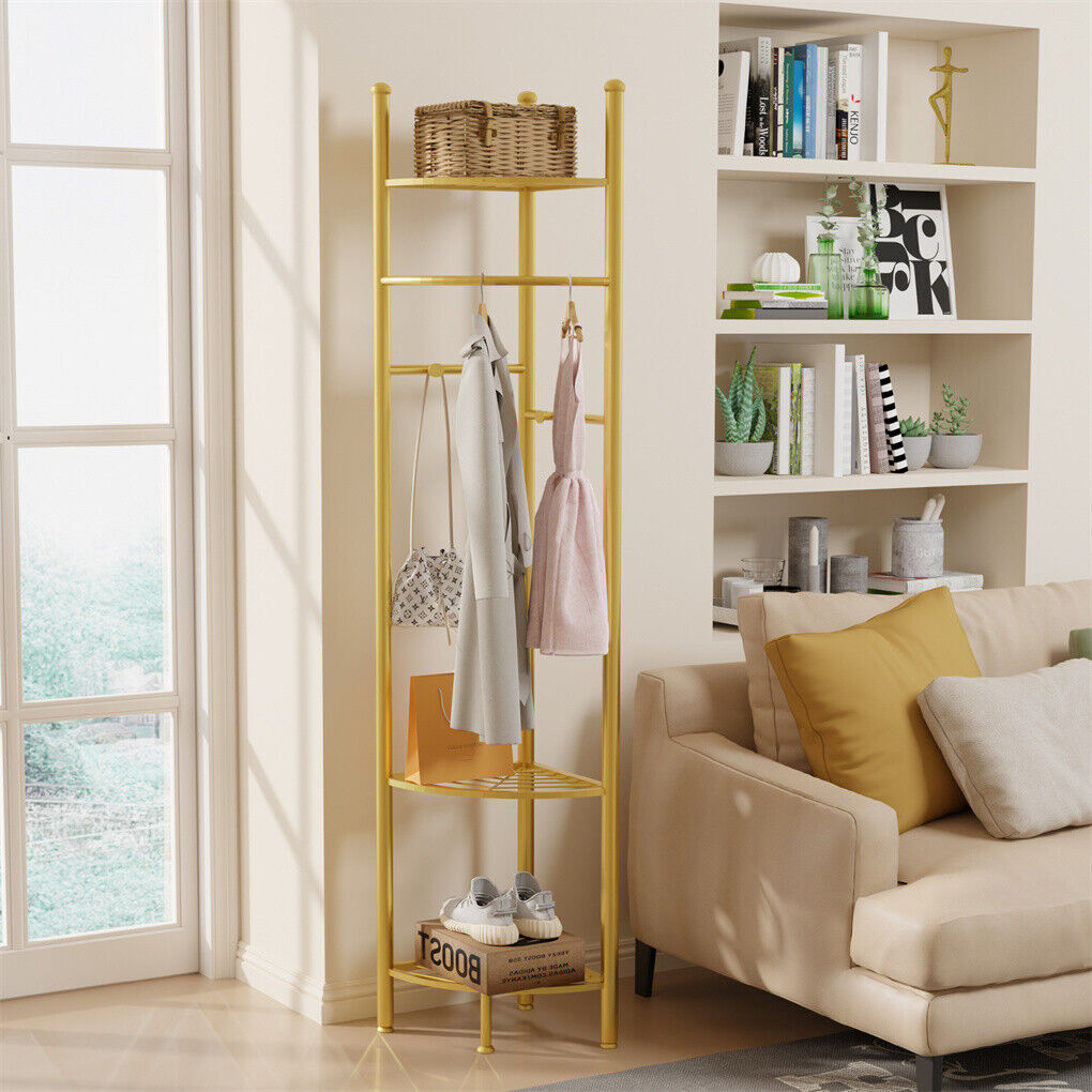 Coat Racks: Fin Heavy Duty Clothes Stand Space-Saving Corner Coat Hat Shoes Rack Bedroom