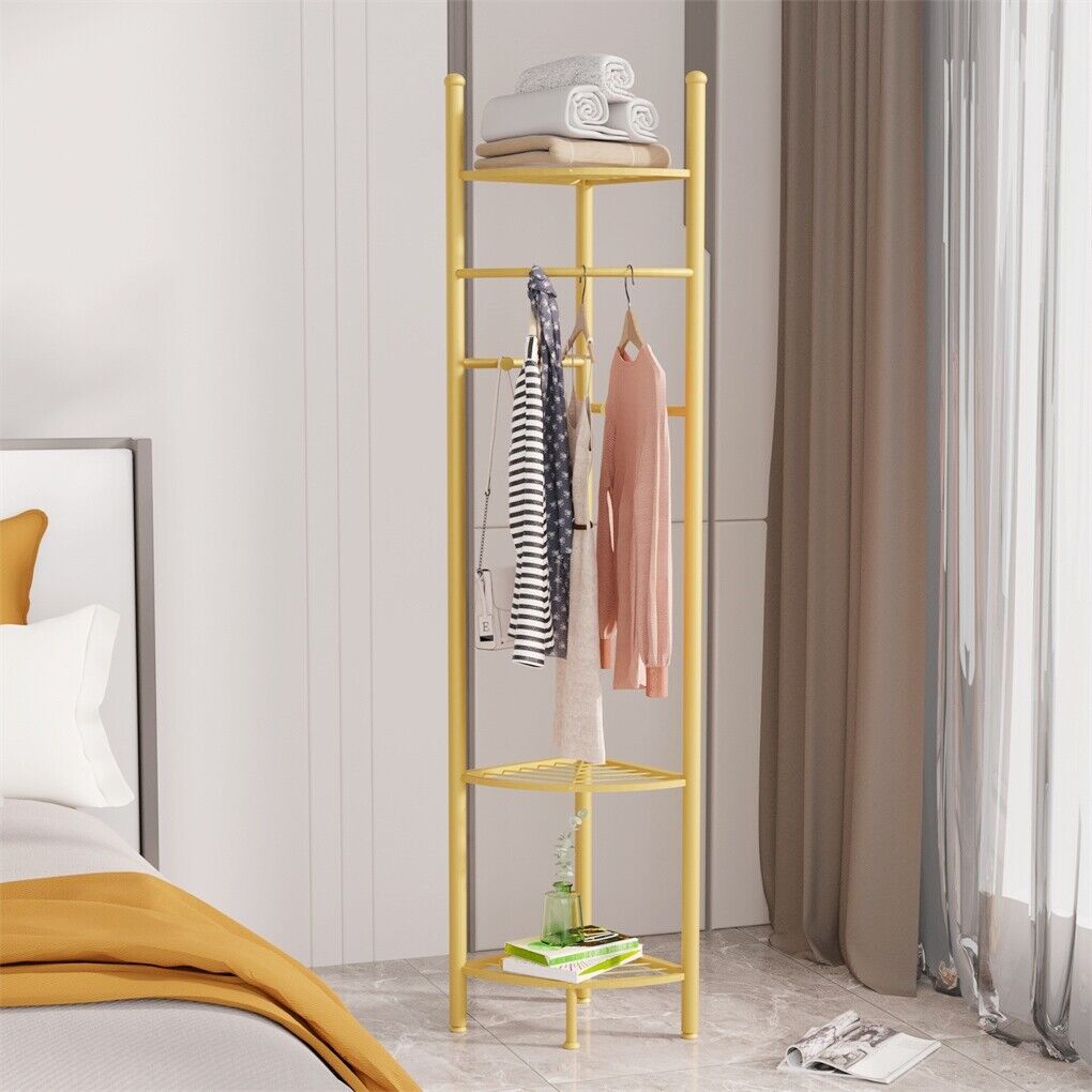 Coat Racks: Fin Heavy Duty Clothes Stand Space-Saving Corner Coat Hat Shoes Rack Bedroom