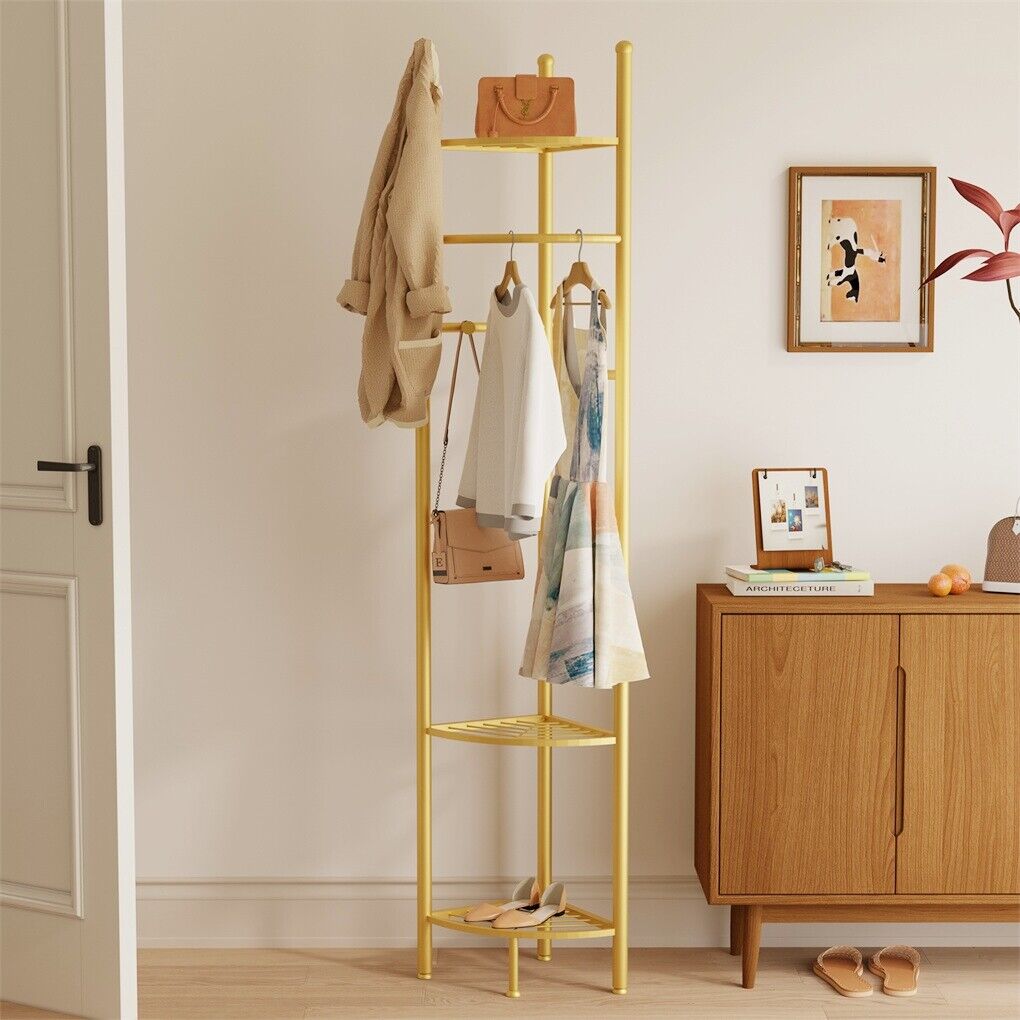 Coat Racks: Fin Heavy Duty Clothes Stand Space-Saving Corner Coat Hat Shoes Rack Bedroom