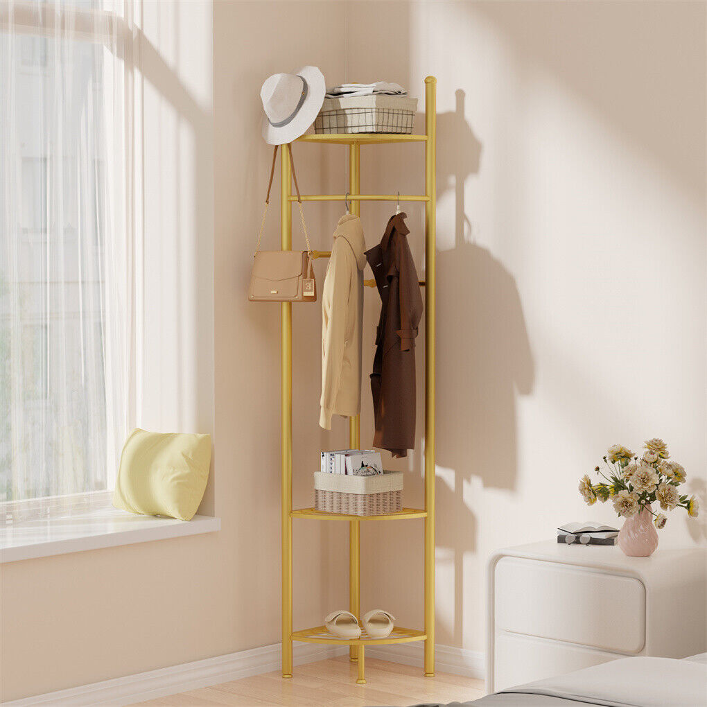 Coat Racks: Fin Heavy Duty Clothes Stand Space-Saving Corner Coat Hat Shoes Rack Bedroom