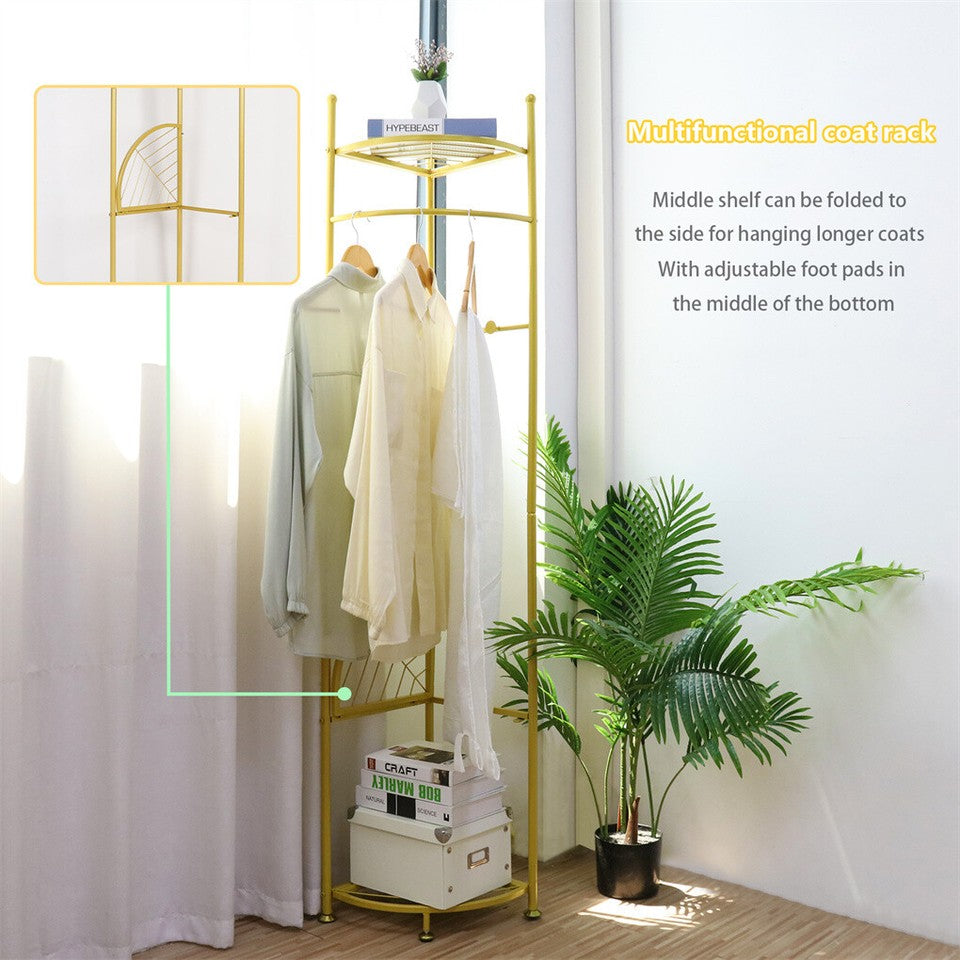 Coat Racks: Fin Heavy Duty Clothes Stand Space-Saving Corner Coat Hat Shoes Rack Bedroom