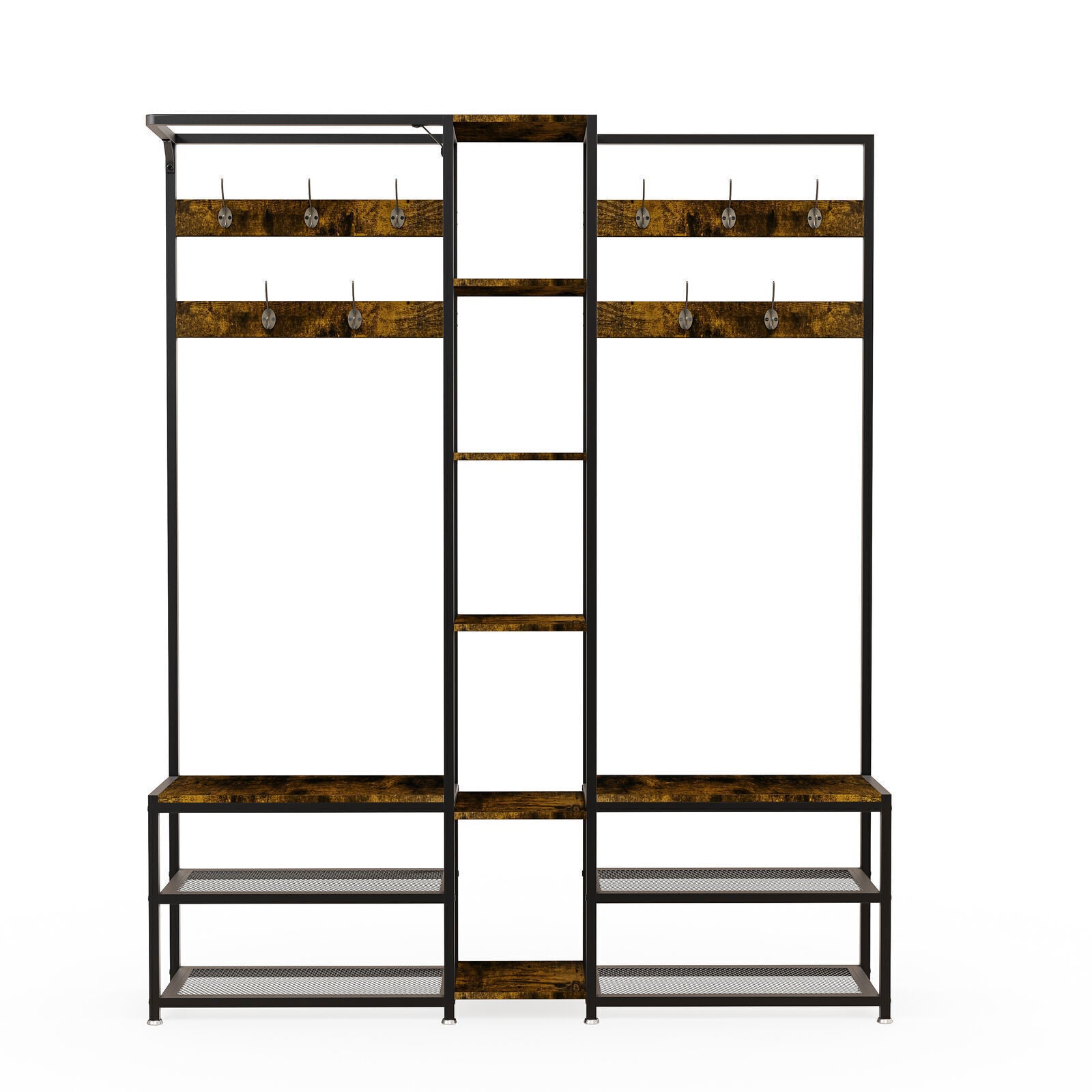 Coat Racks: Xxl Corner Coat Stand Widen Depth Bench Shoe Rack Storage Shelves 10 Dual Hooks
