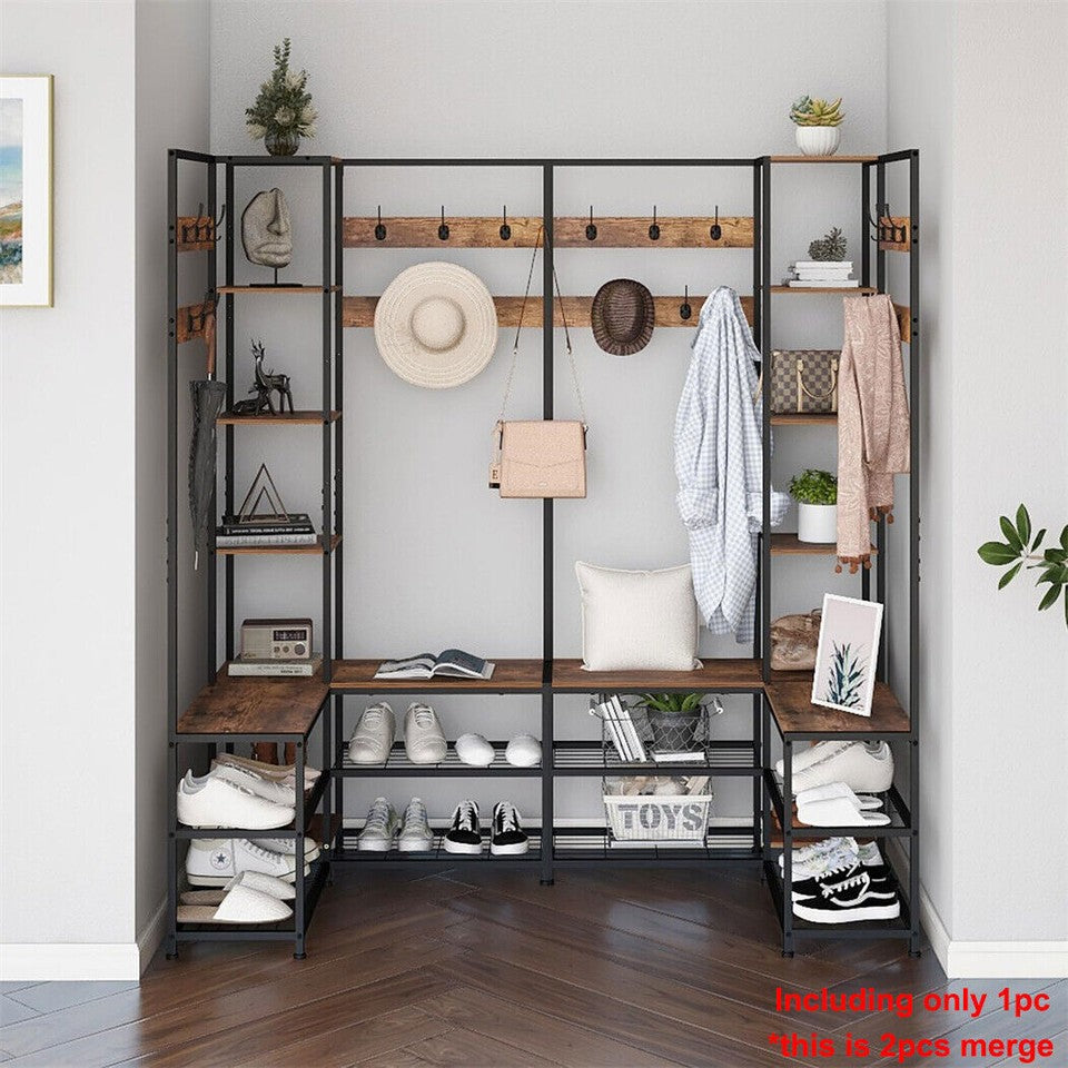 Coat Racks: Xxl Corner Coat Stand Widen Depth Bench Shoe Rack Storage Shelves 10 Dual Hooks