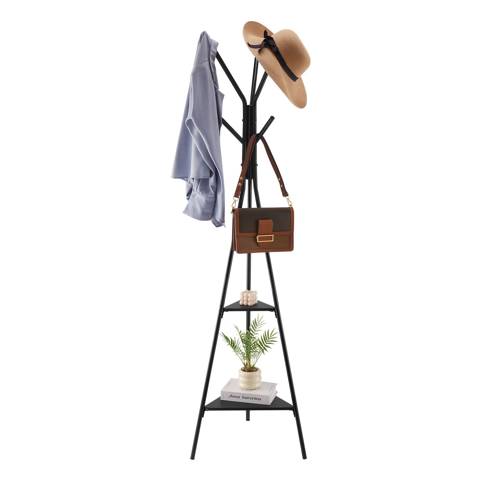 Coat Racks: Coat Rack, Freestanding Coats Rack Stand with 2 Shelves & 6 Hooks, Free Standing Hall Coat Tree