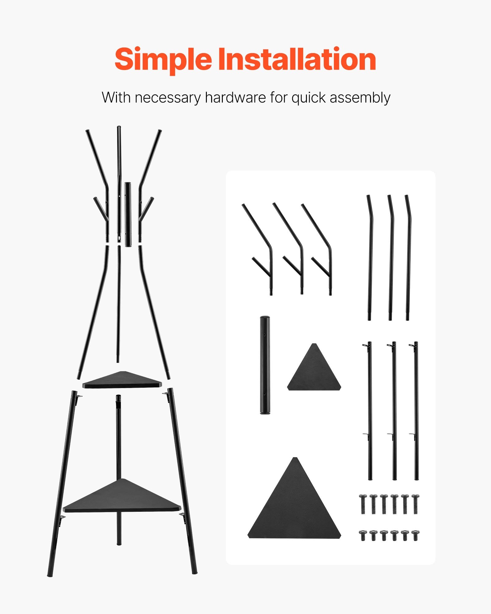 Coat Racks: Coat Rack, Freestanding Coats Rack Stand with 2 Shelves & 6 Hooks, Free Standing Hall Coat Tree