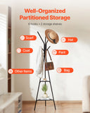 Coat Racks: Coat Rack, Freestanding Coats Rack Stand with 2 Shelves & 6 Hooks, Free Standing Hall Coat Tree