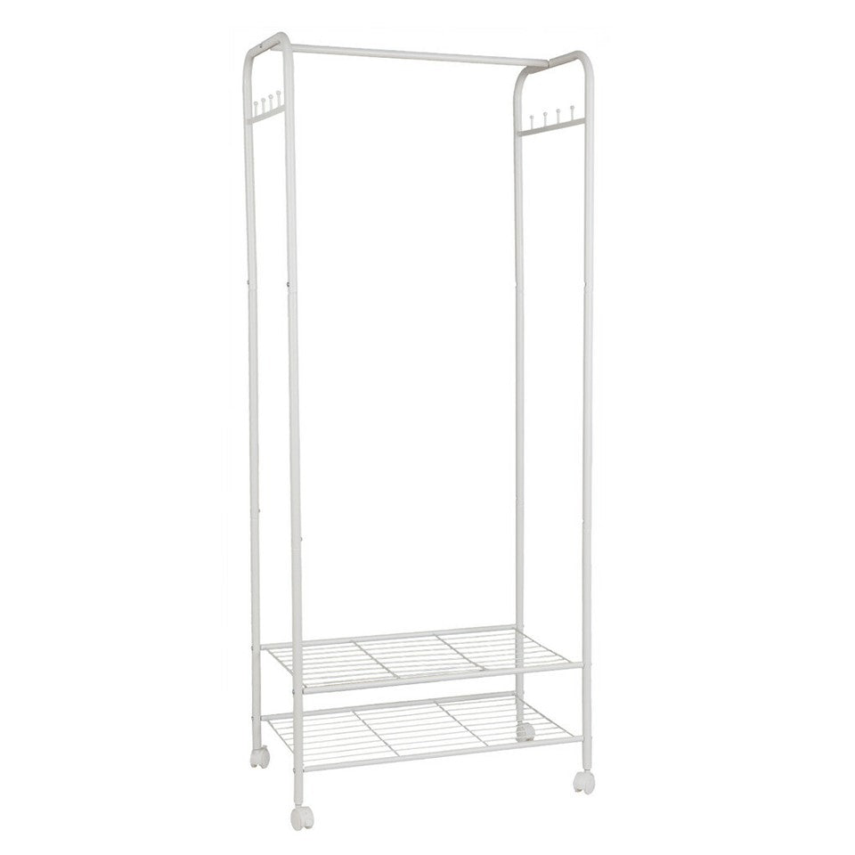 Clothing & Wardrobe Storage: 2Tier Rolling Free-Standing Clothing Garment Rack Closet Organizer Open Wardrobe