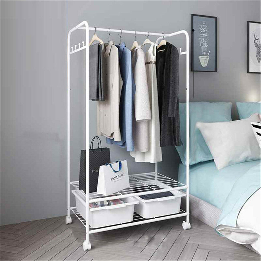 Clothing & Wardrobe Storage: 2Tier Rolling Free-Standing Clothing Garment Rack Closet Organizer Open Wardrobe