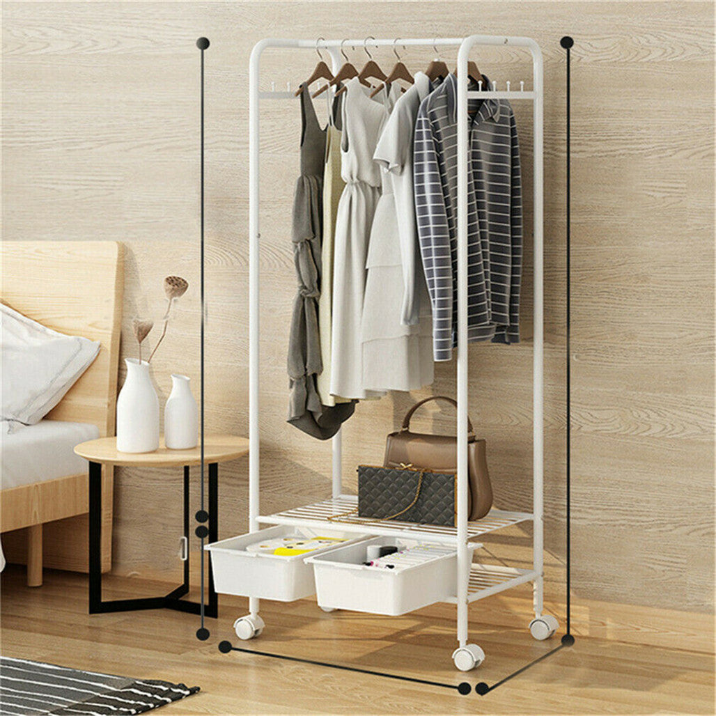 Clothing & Wardrobe Storage: 2Tier Rolling Free-Standing Clothing Garment Rack Closet Organizer Open Wardrobe