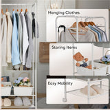 Clothing & Wardrobe Storage: 2Tier Rolling Free-Standing Clothing Garment Rack Closet Organizer Open Wardrobe