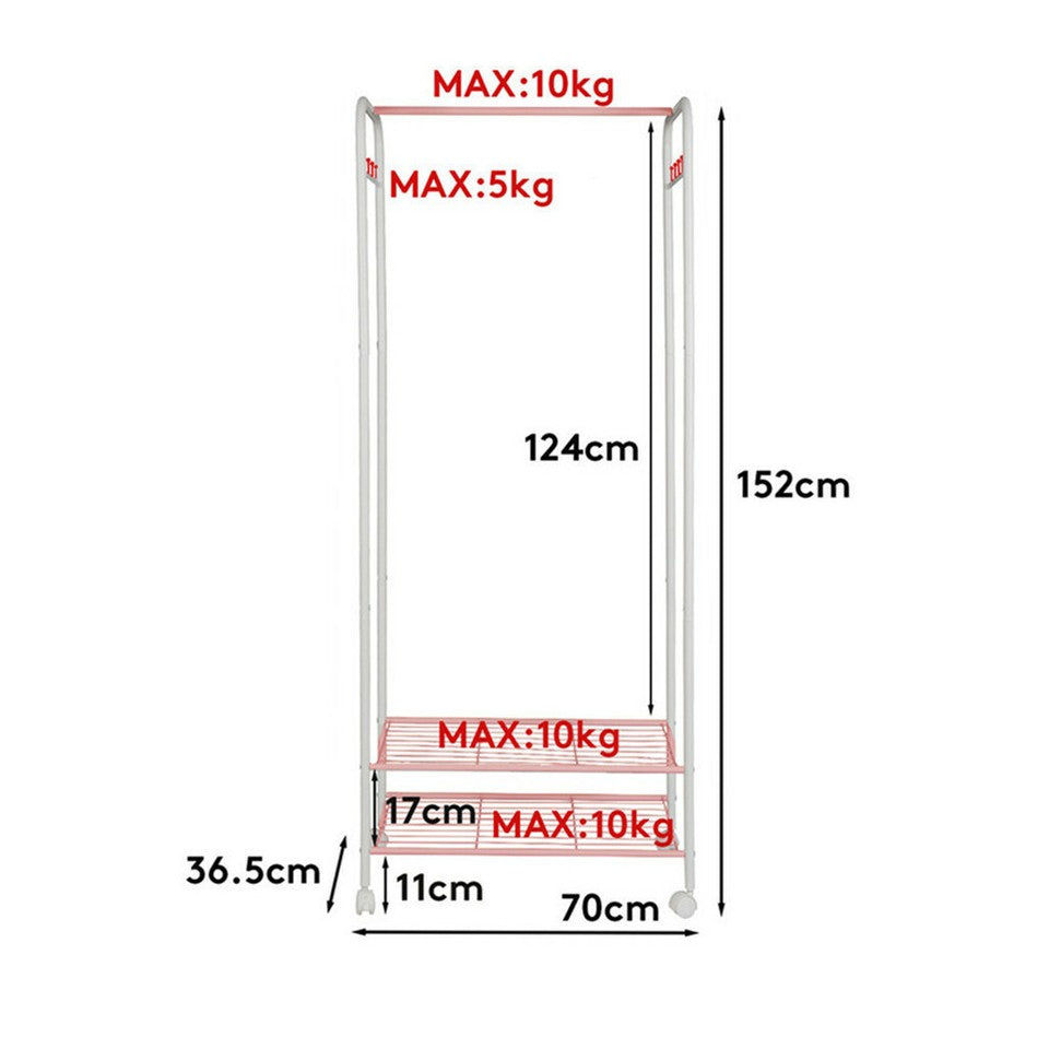 Clothing & Wardrobe Storage: 2Tier Rolling Free-Standing Clothing Garment Rack Closet Organizer Open Wardrobe