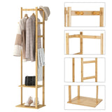 Drying Racks & Hangers: Bamboo Coat Stand Clothes Rack with Garment Shelf, Hanging Rail and Hooks