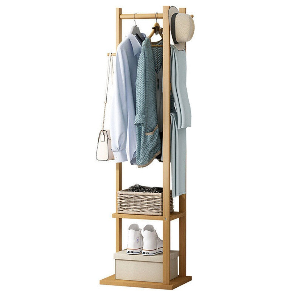 Coat Racks: Versatile Strong Bamboo Clothes Hanger Rod Stand Scarf Hat Holder Storage Shelf