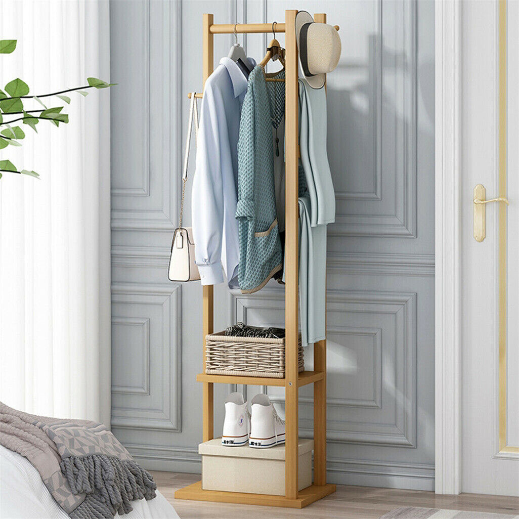 Coat Racks: Versatile Strong Bamboo Clothes Hanger Rod Stand Scarf Hat Holder Storage Shelf