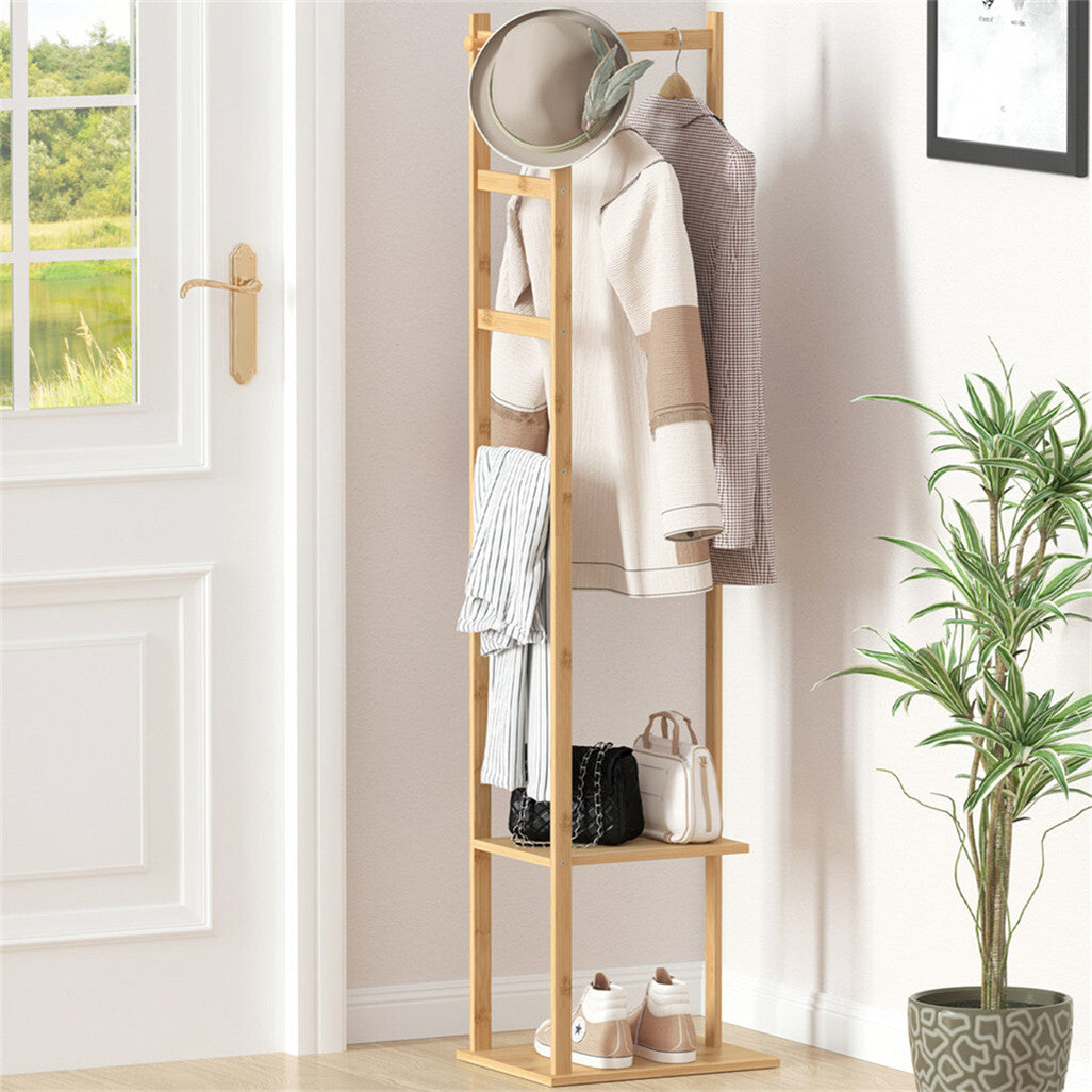 Coat Racks: Versatile Strong Bamboo Clothes Hanger Rod Stand Scarf Hat Holder Storage Shelf