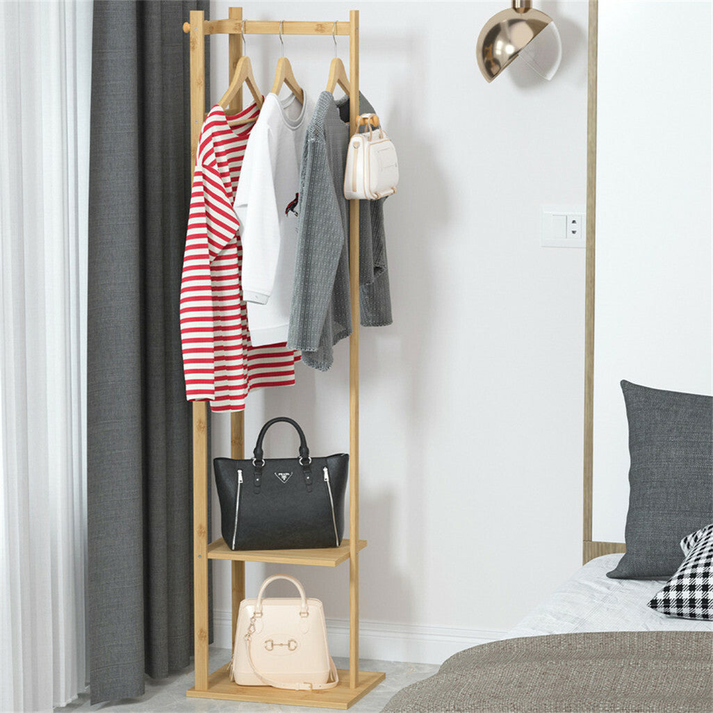 Coat Racks: Versatile Strong Bamboo Clothes Hanger Rod Stand Scarf Hat Holder Storage Shelf