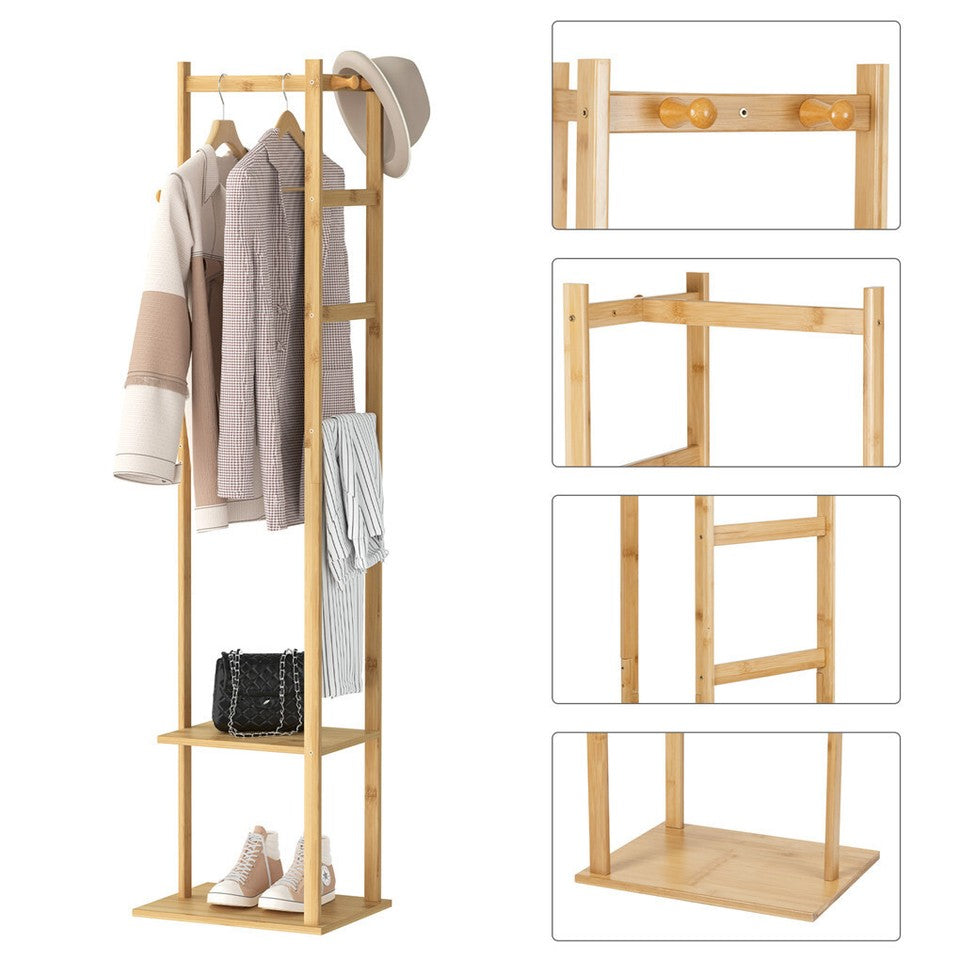 Coat Racks: Versatile Strong Bamboo Clothes Hanger Rod Stand Scarf Hat Holder Storage Shelf